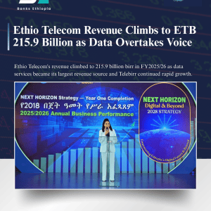 Ethio Telecom Revenue Climbs to ETB 215.9 Billion as Data Overtakes Voice